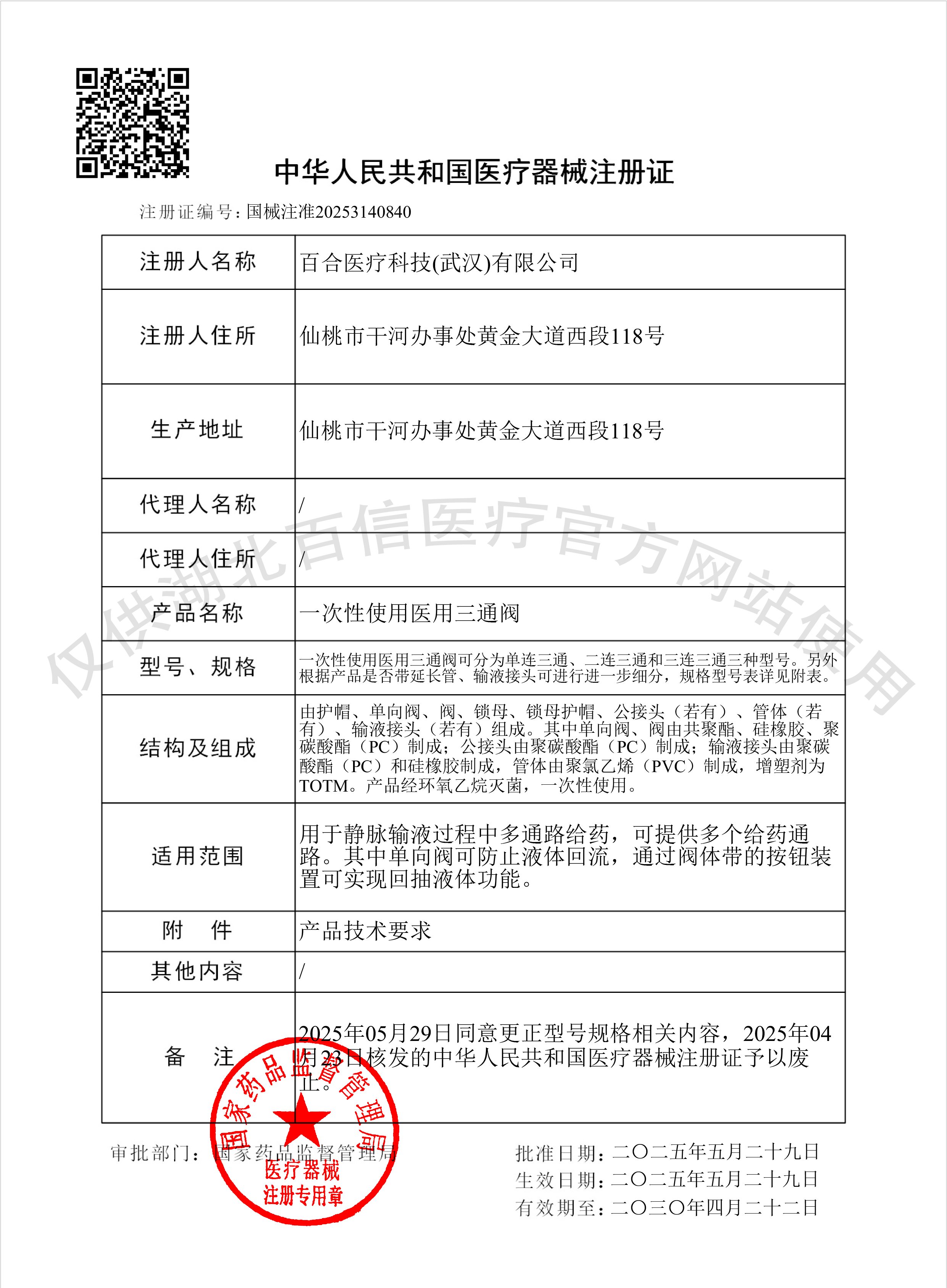 一次性使用医用三通阀注册证 万通阀  官网